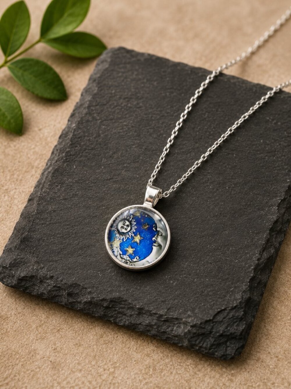 Crescent Moon & Sun Necklace | Celestial Pendant - Picture 5 of 6